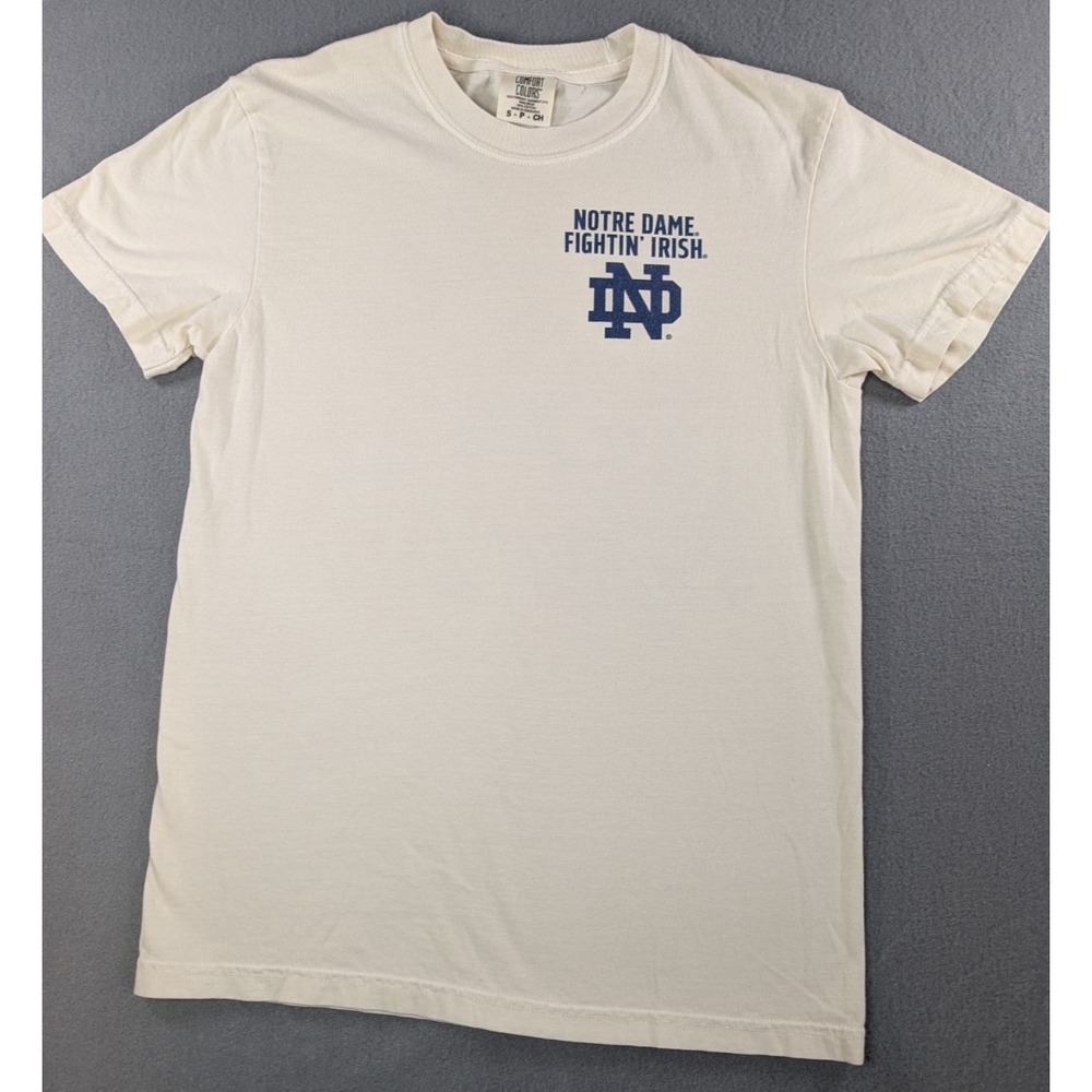 Comfort Colors Mens Notre Dame Fightin Irish Graphic T-Shirt Small Ivory Blue